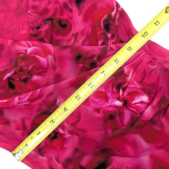 FUZZI Italy Bodycon Mesh Sleeveless Top Small Rose Print Faux Wrap Red Pink - Picture 12 of 16